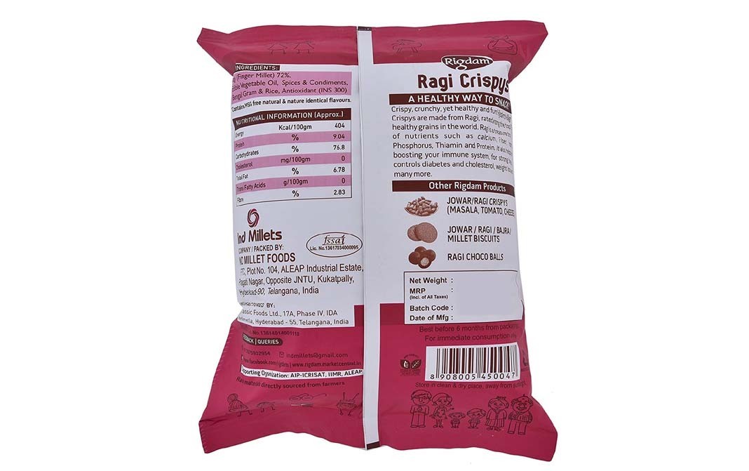 Rigdam Ragi Crispys (Mast Masala)   Pack  125 grams